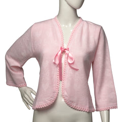 Brushed Bed Jacket, Ribbon Tie, No Collar, Pink
