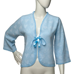 Brushed Bed Jacket, Ribbon Tie, No Collar, Blue